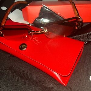 Cartier Gold Rim Rimless Sunglasses with Brown Lenses and Red Case